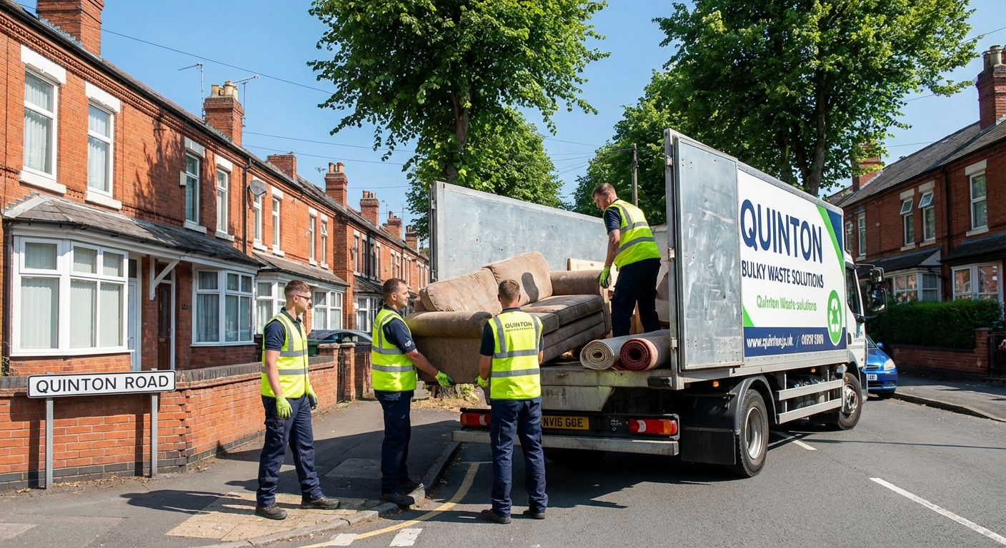 Professional Bulky Waste Removal team in Quinton loading waste into van
