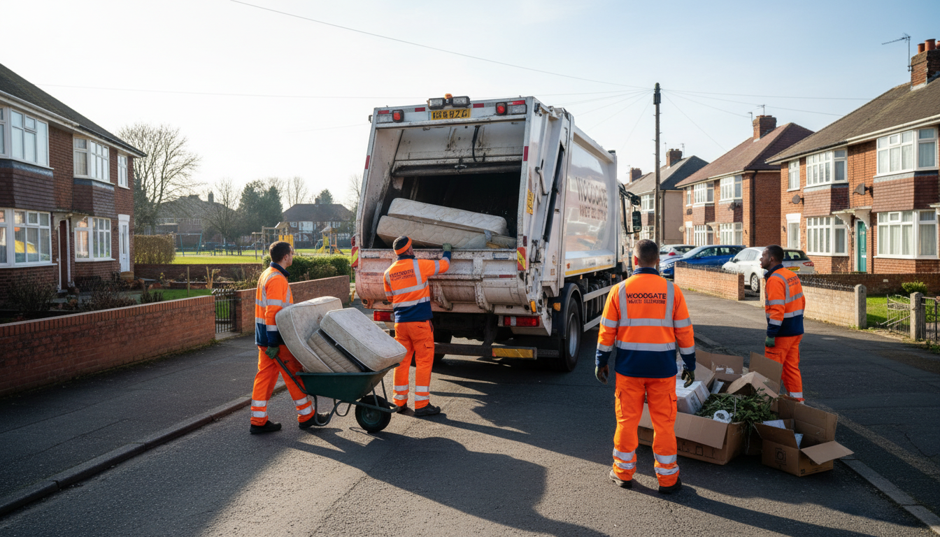 Professional Bulky Waste Removal team in Woodgate loading waste into van