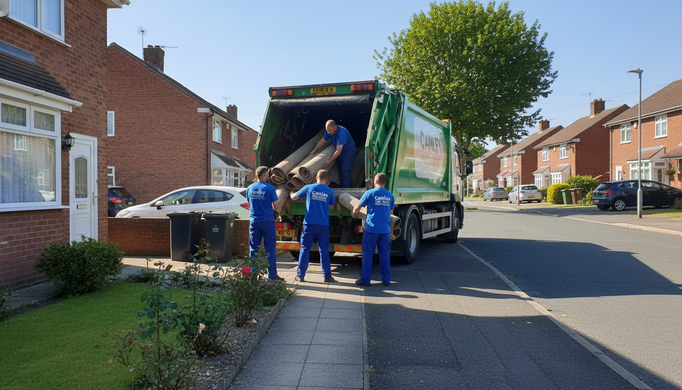 Professional Carpet Removal team in Canley loading waste into van