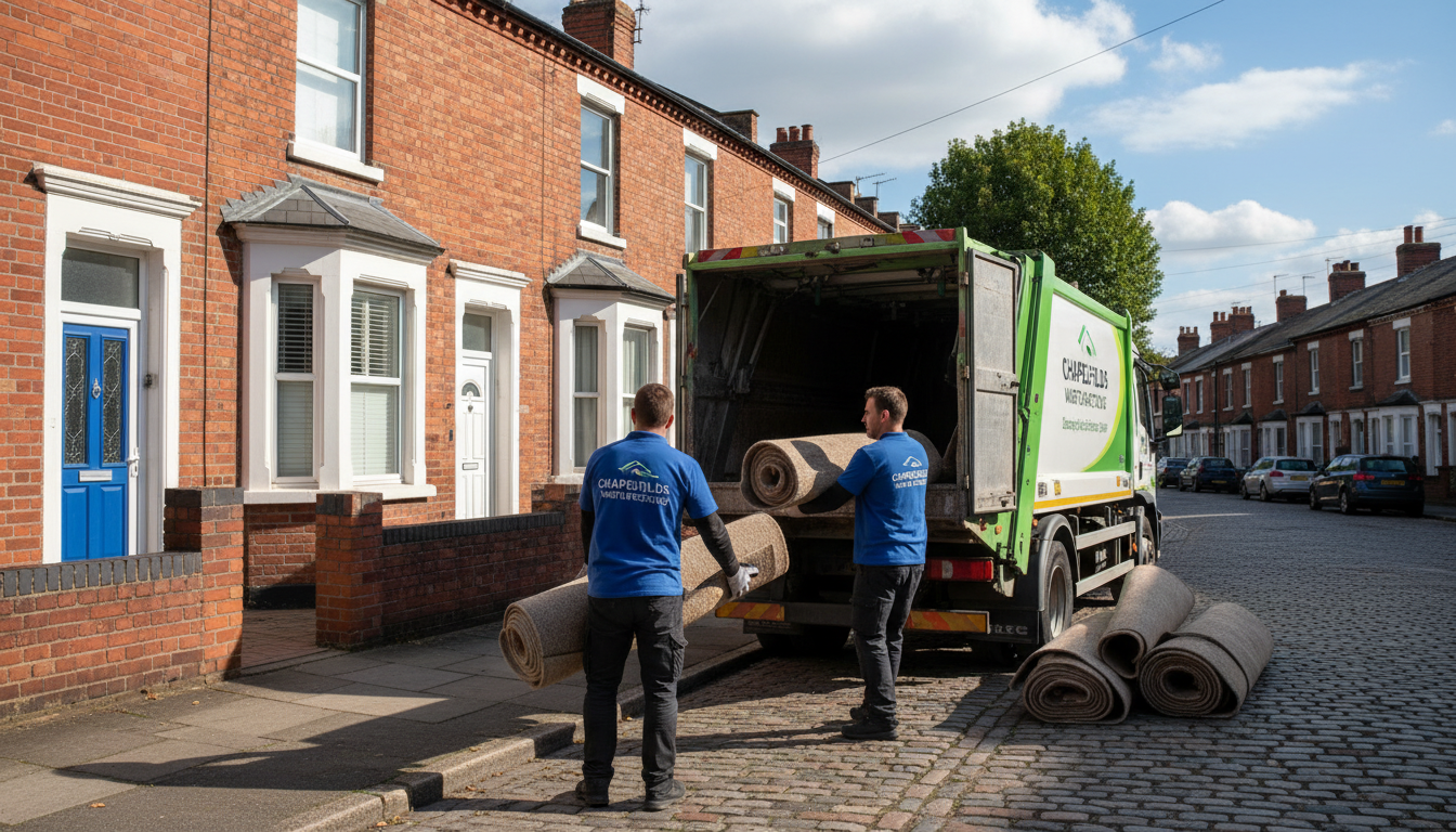Professional Carpet Removal team in Chapelfields loading waste into van