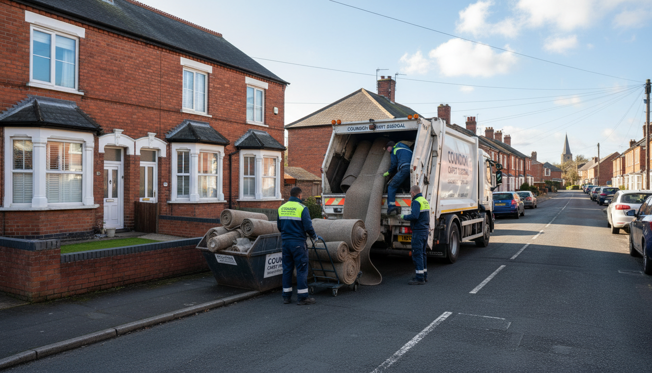 Professional Carpet Removal team in Coundon loading waste into van