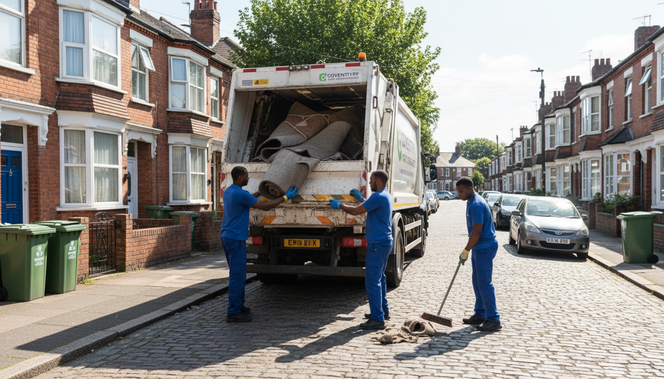 Professional Carpet Removal team in Coventry loading waste into van
