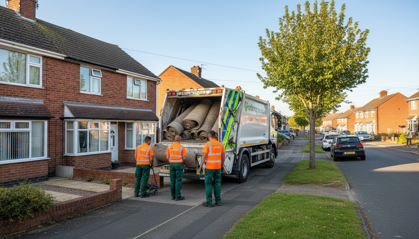 Professional Carpet Removal team in Fordbridge loading waste into van