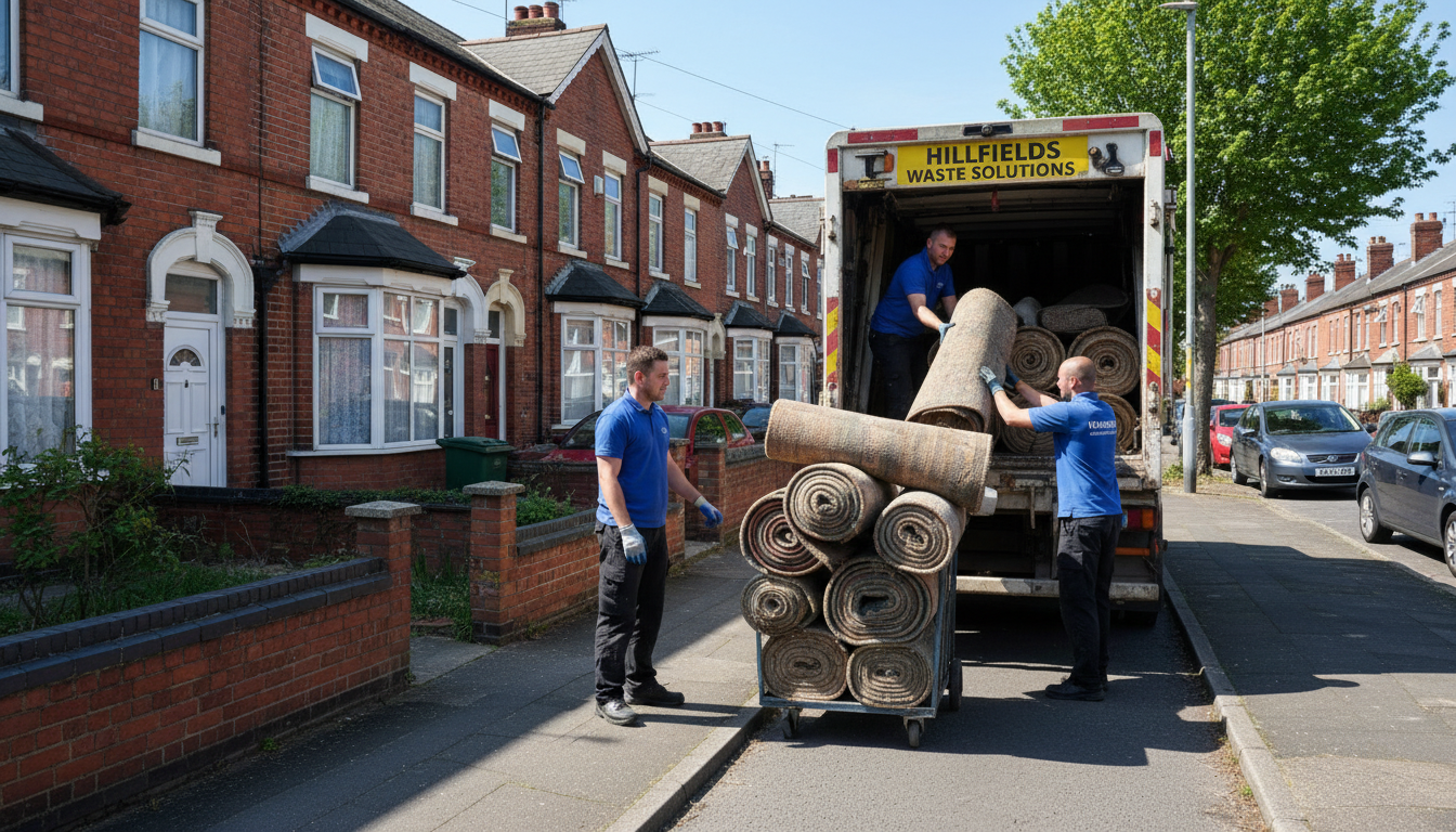 Professional Carpet Removal team in Hillfields loading waste into van