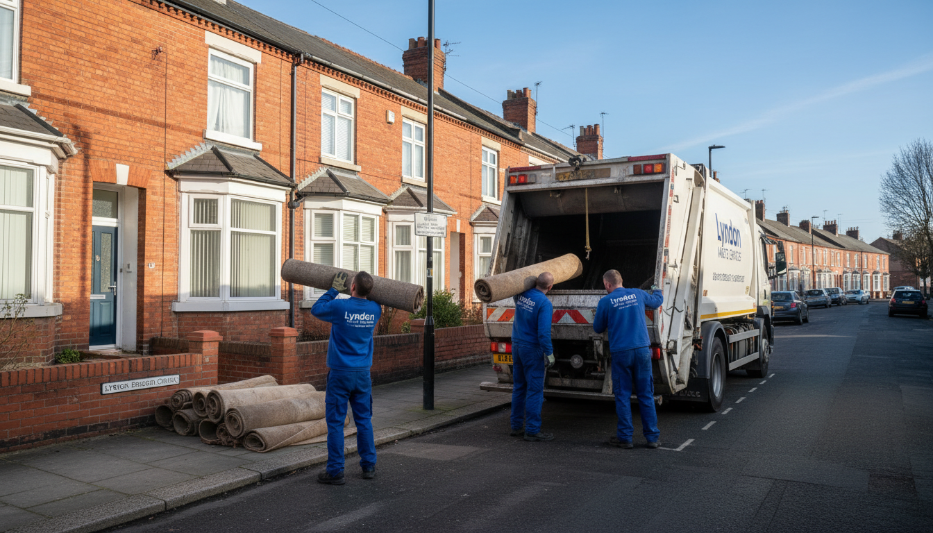 Professional Carpet Removal team in Lyndon loading waste into van