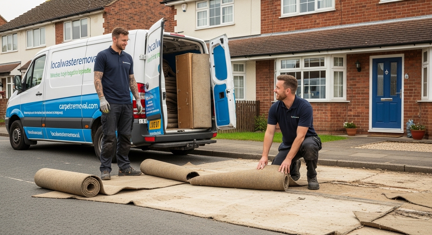 Professional Carpet Removal team in Maney loading waste into van