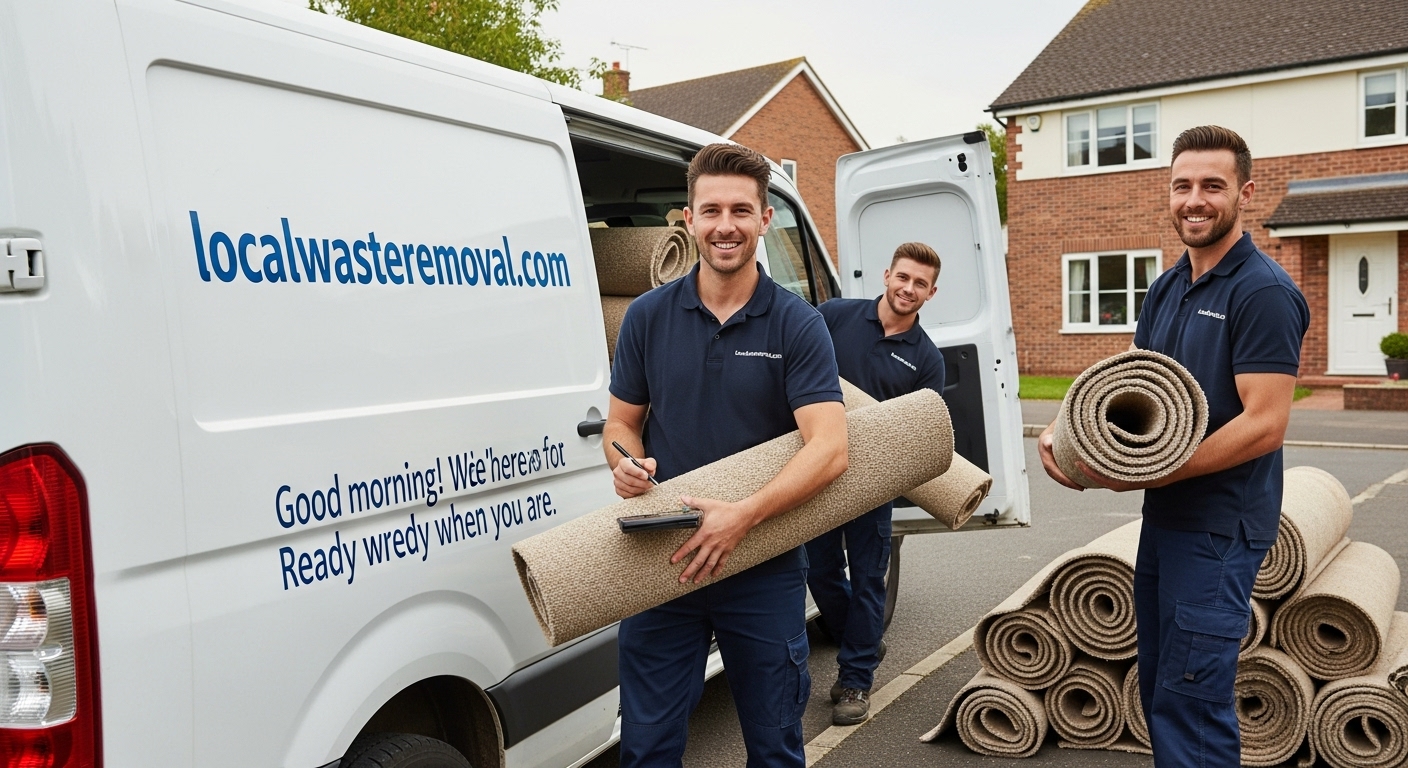 Professional Carpet Removal team in Mere Green loading waste into van