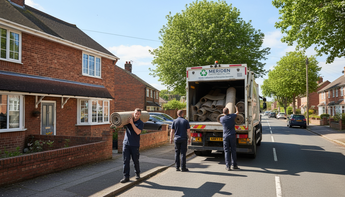Professional Carpet Removal team in Meriden loading waste into van