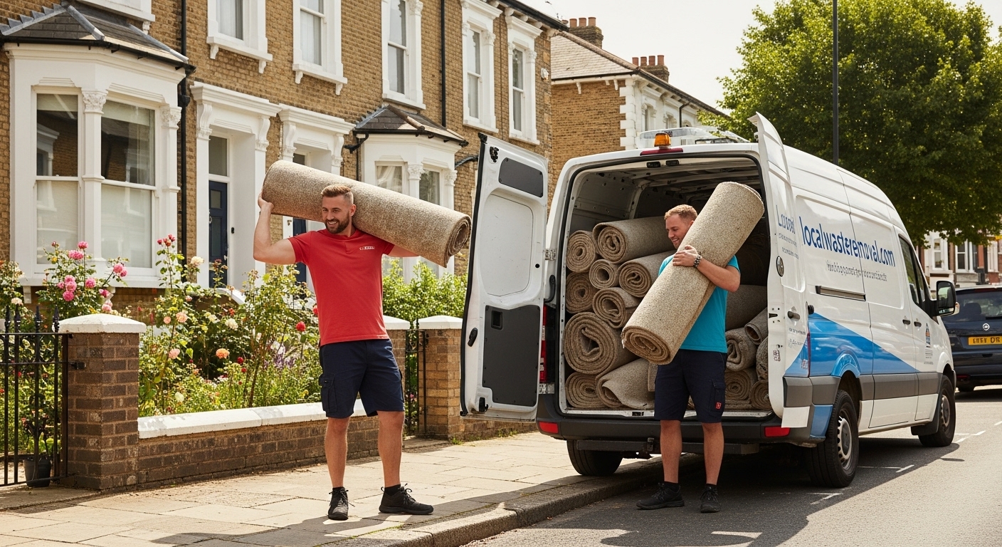 Professional Carpet Removal team in Moseley loading waste into van