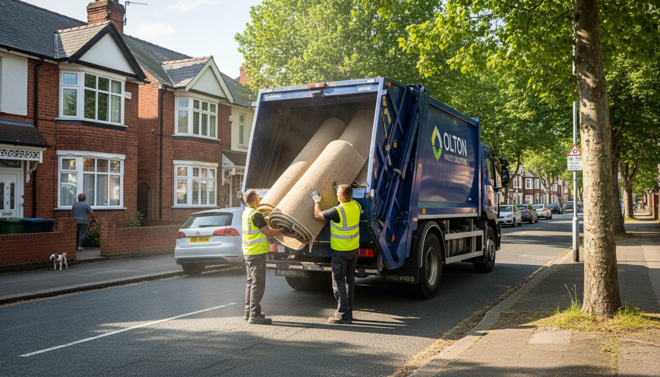 Professional Carpet Removal team in Olton loading waste into van