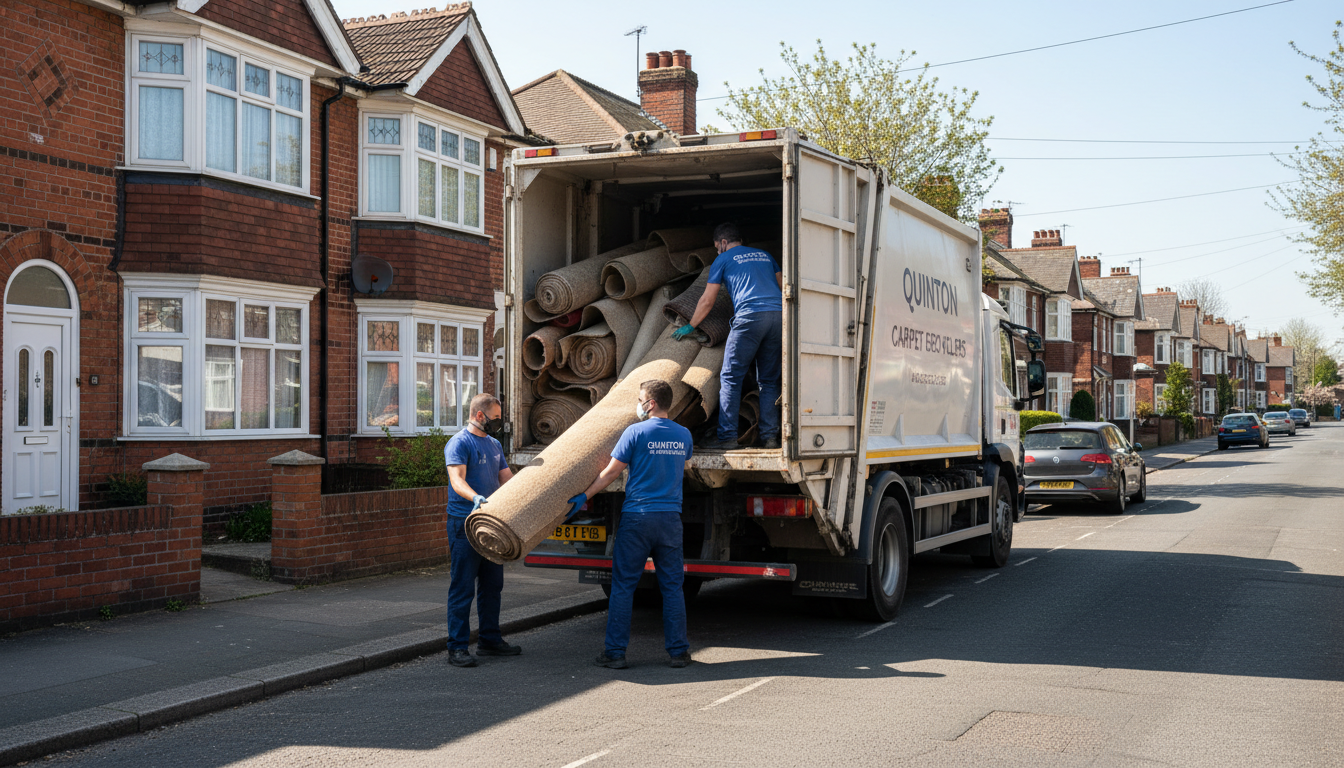 Professional Carpet Removal team in Quinton loading waste into van