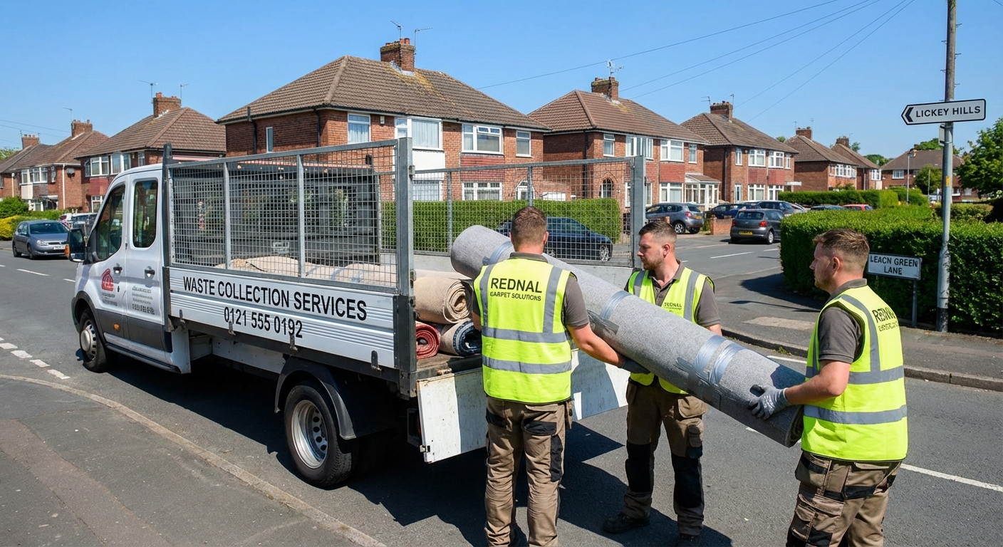 Professional Carpet Removal team in Rednal loading waste into van