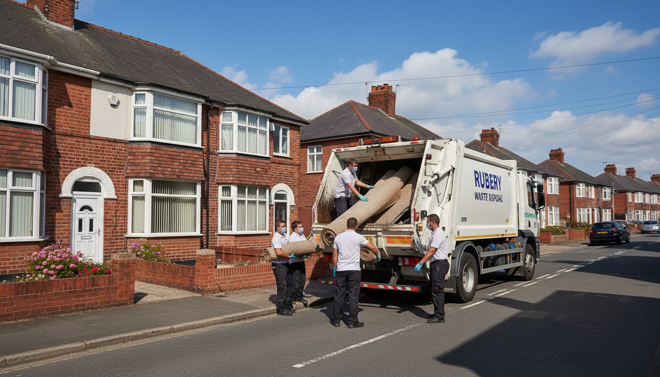 Professional Carpet Removal team in Rubery loading waste into van