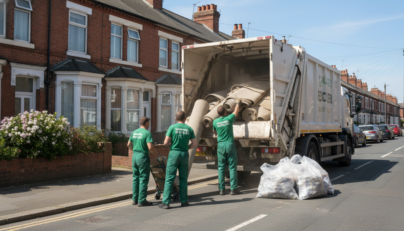 Professional Carpet Removal team in Sandwell loading waste into van