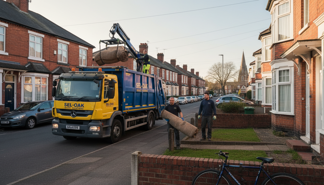 Professional Carpet Removal team in Selly Oak loading waste into van