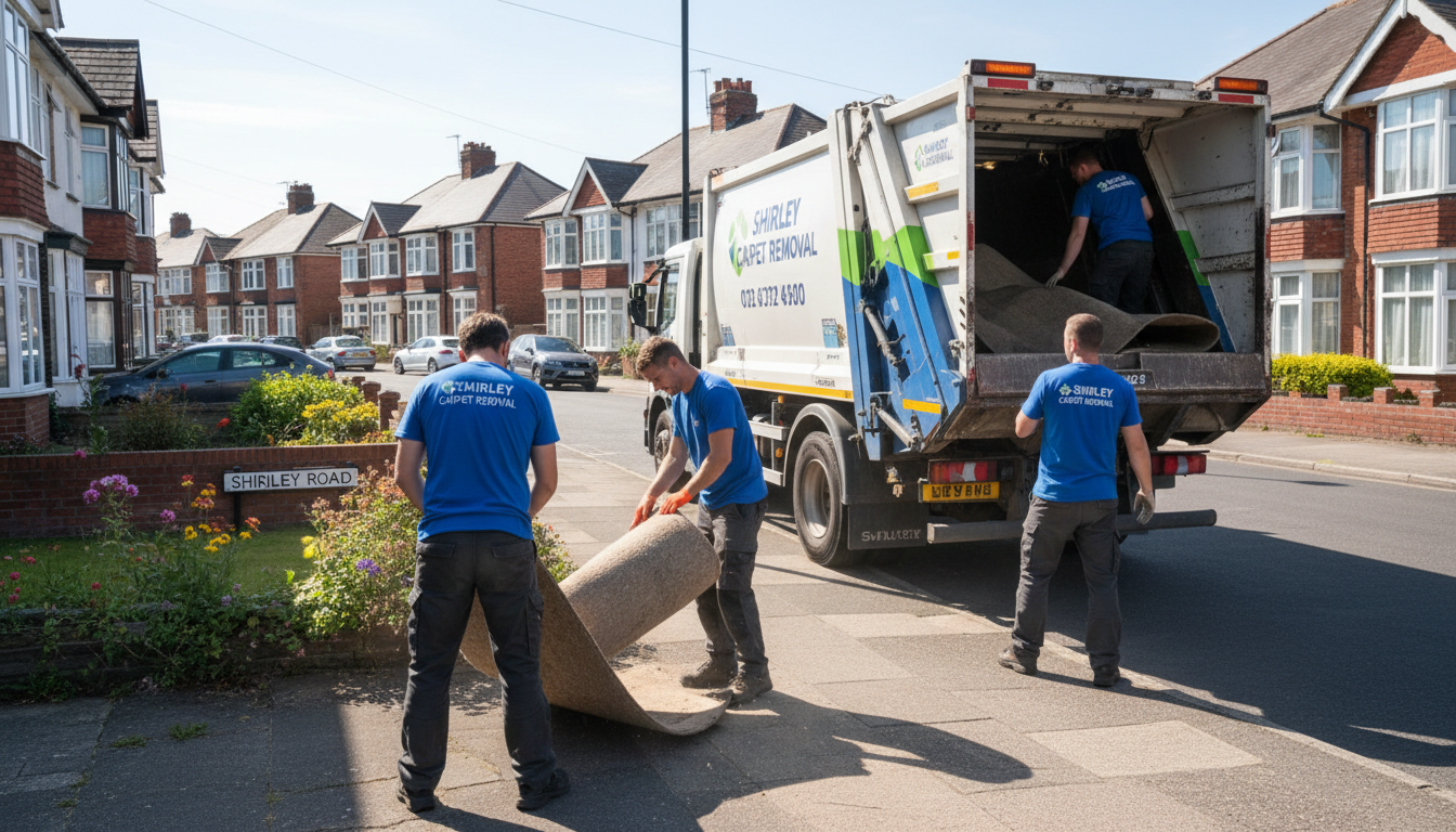 Professional Carpet Removal team in Shirley loading waste into van