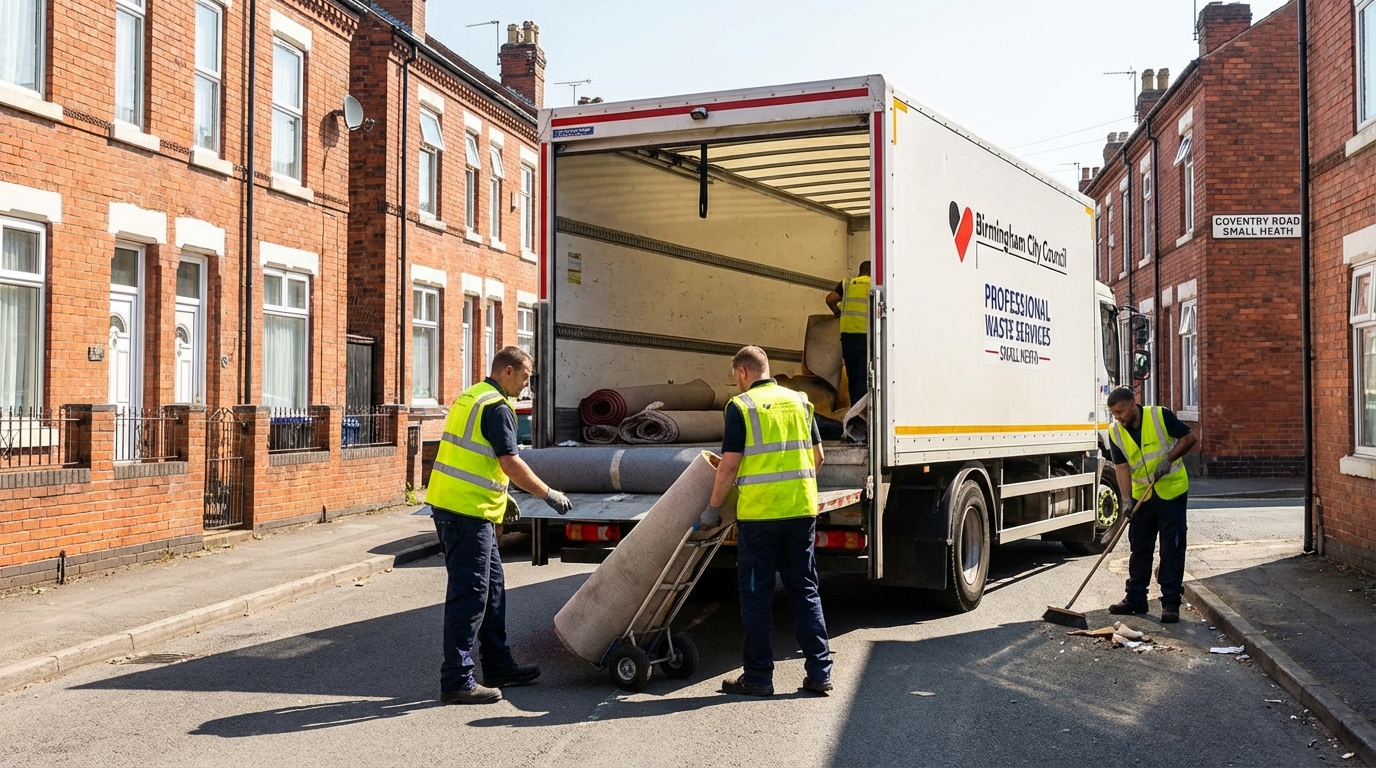 Professional Carpet Removal team in Small Heath loading waste into van