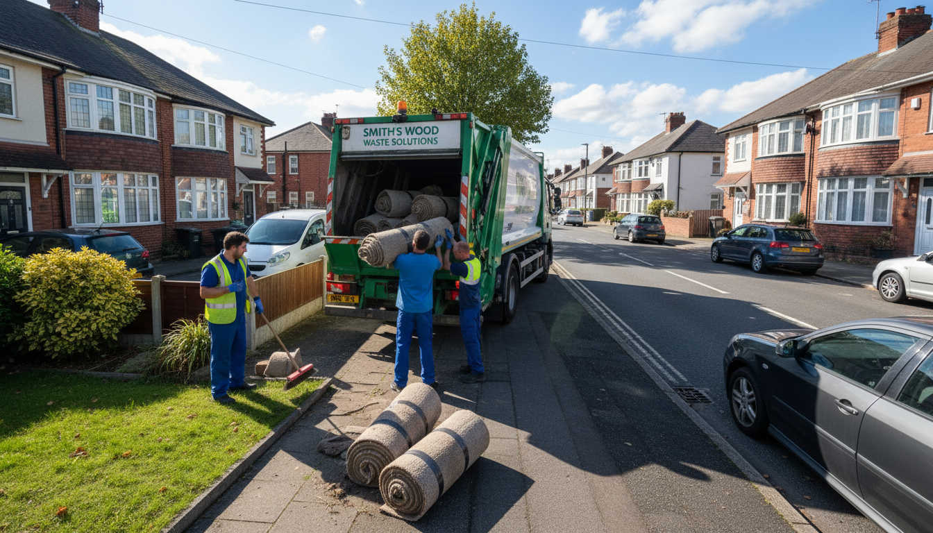 Professional Carpet Removal team in Smith's Wood loading waste into van