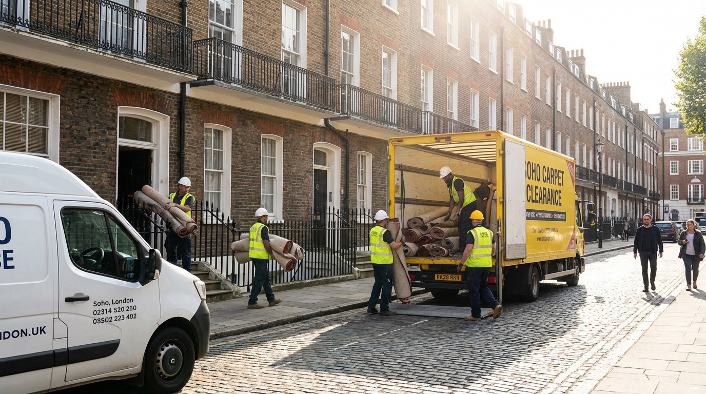 Professional Carpet Removal team in Soho loading waste into van