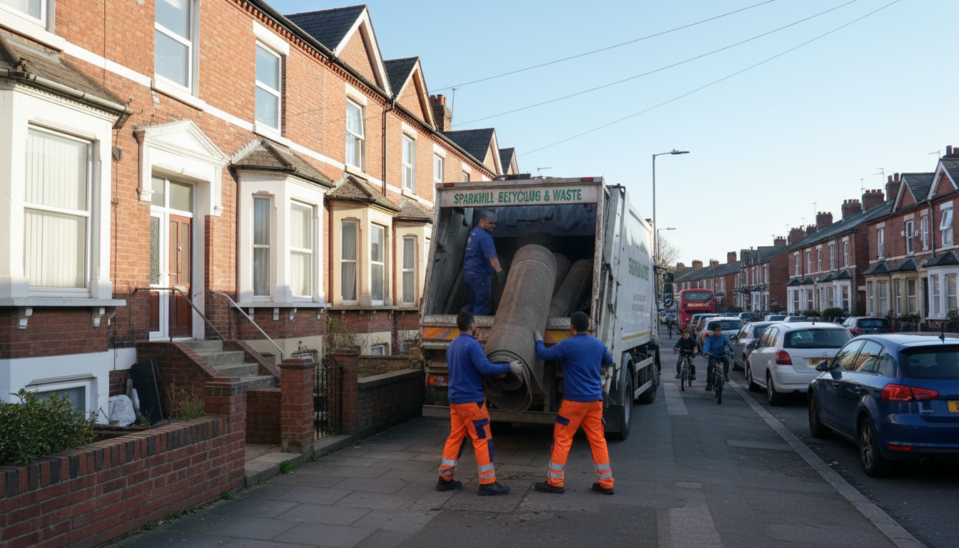 Professional Carpet Removal team in Sparkhill loading waste into van