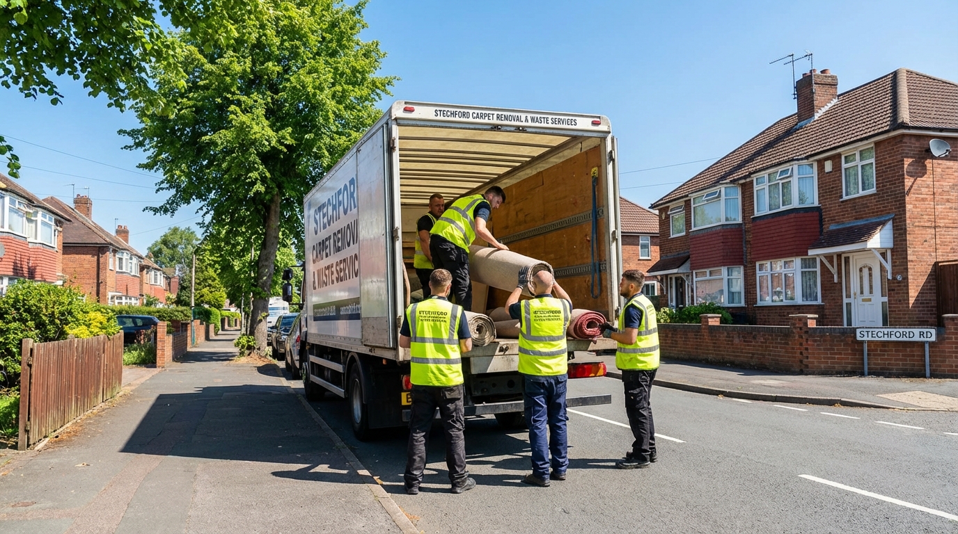 Professional Carpet Removal team in Stechford loading waste into van