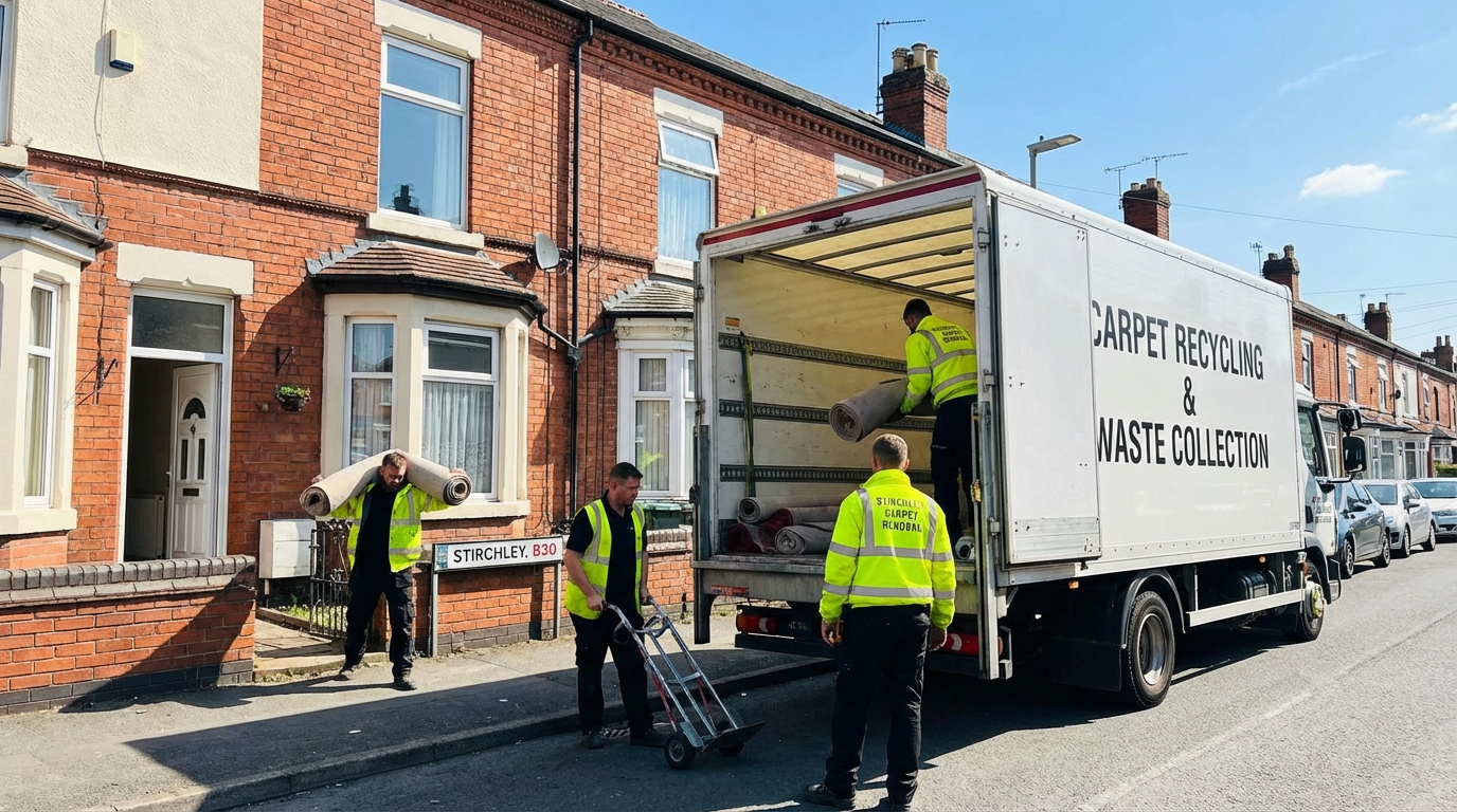 Professional Carpet Removal team in Stirchley loading waste into van