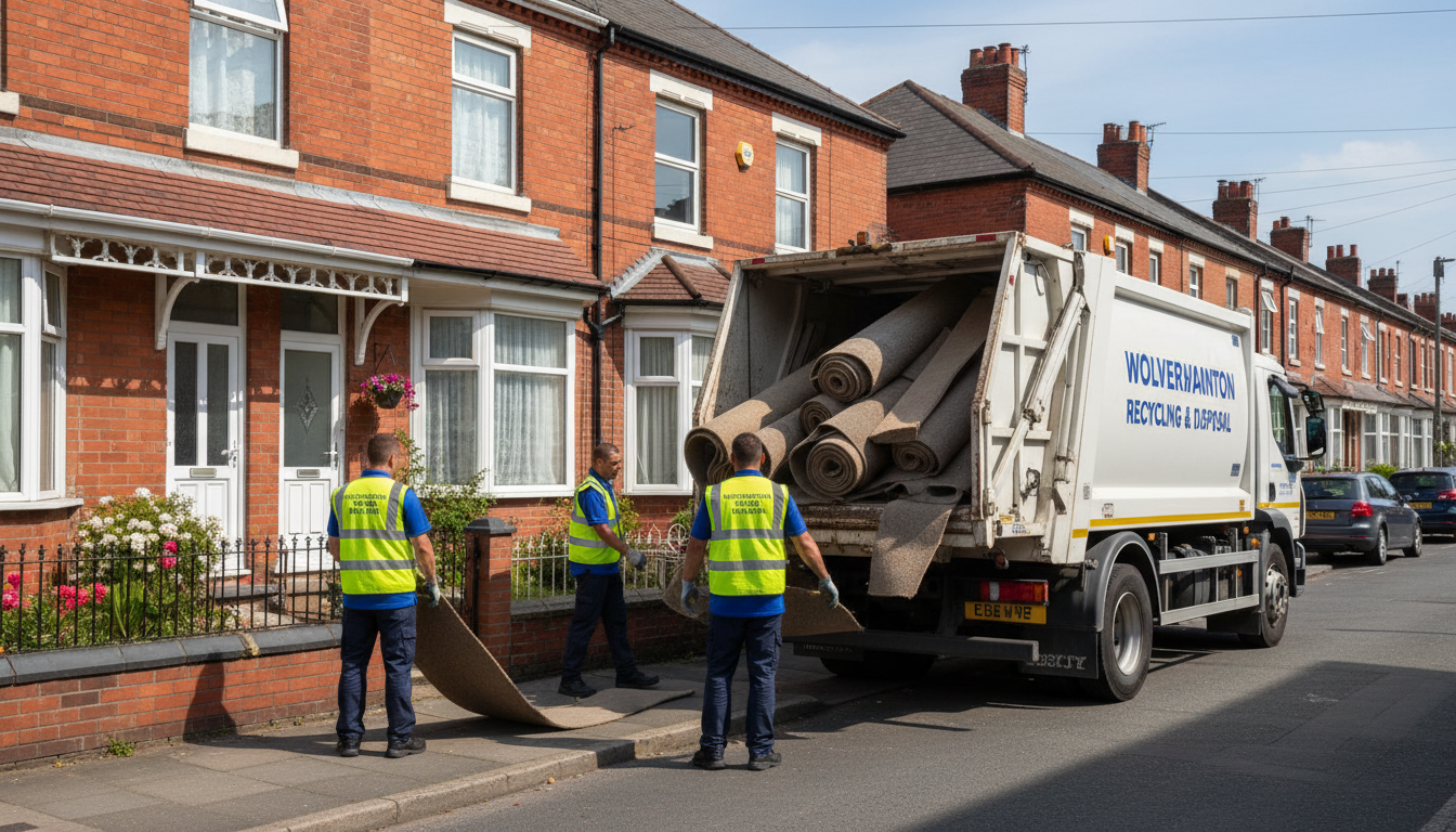 Professional Carpet Removal team in Wolverhampton loading waste into van