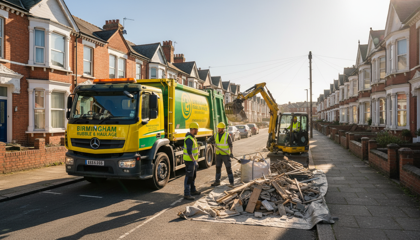 Professional Construction Waste Removal team in Birmingham loading waste into van