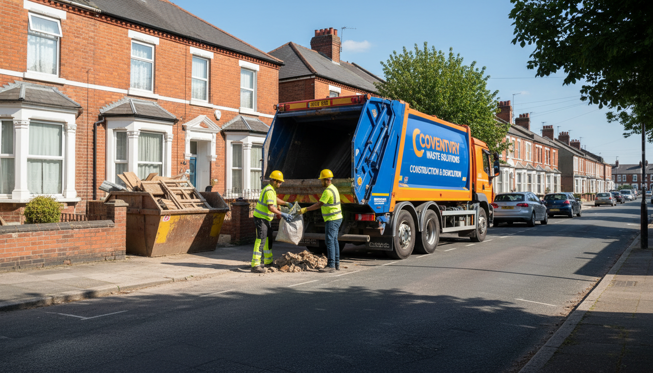 Professional Construction Waste Removal team in Coventry loading waste into van