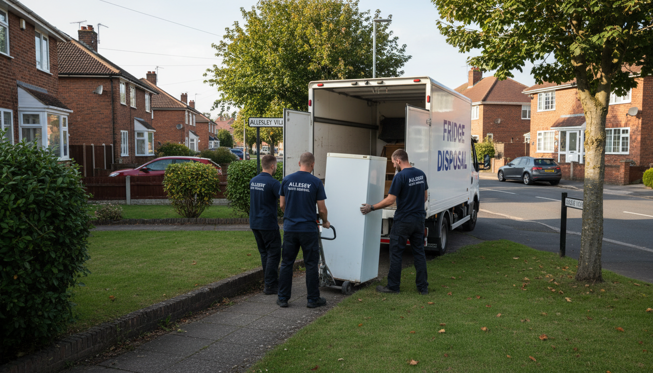 Professional Fridge Removal team in Allesley loading waste into van