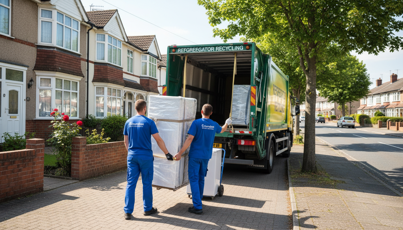 Professional Fridge Removal team in Coundon loading waste into van