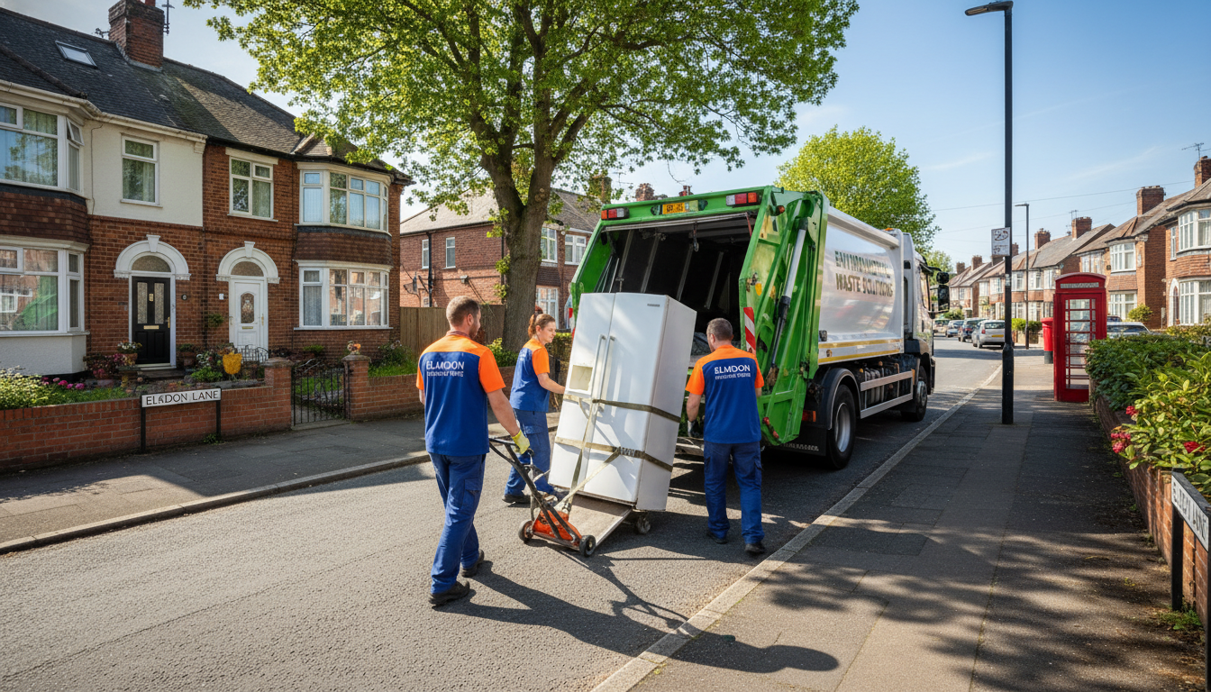 Professional Fridge Removal team in Elmdon loading waste into van