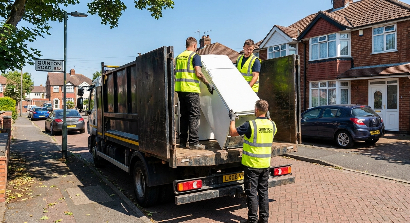 Professional Fridge Removal team in Quinton loading waste into van