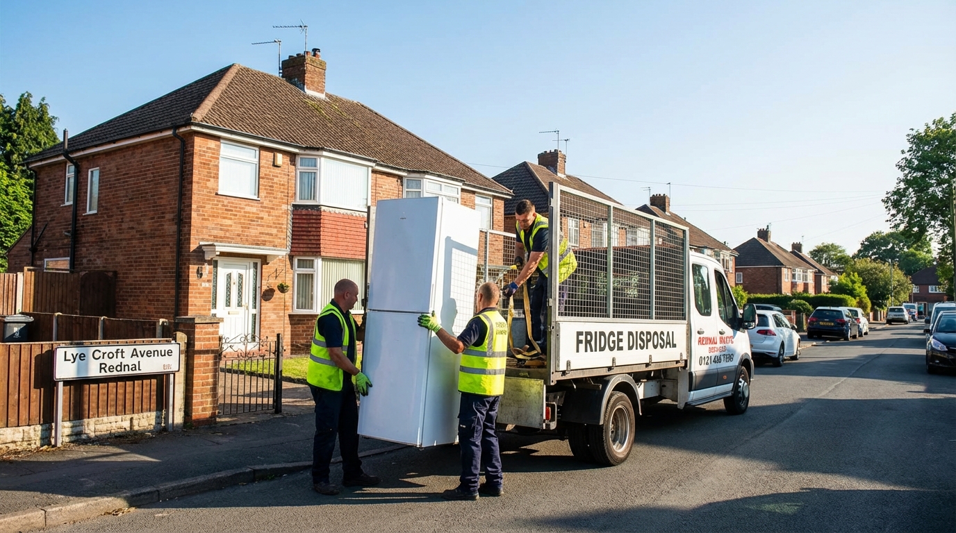 Professional Fridge Removal team in Rednal loading waste into van