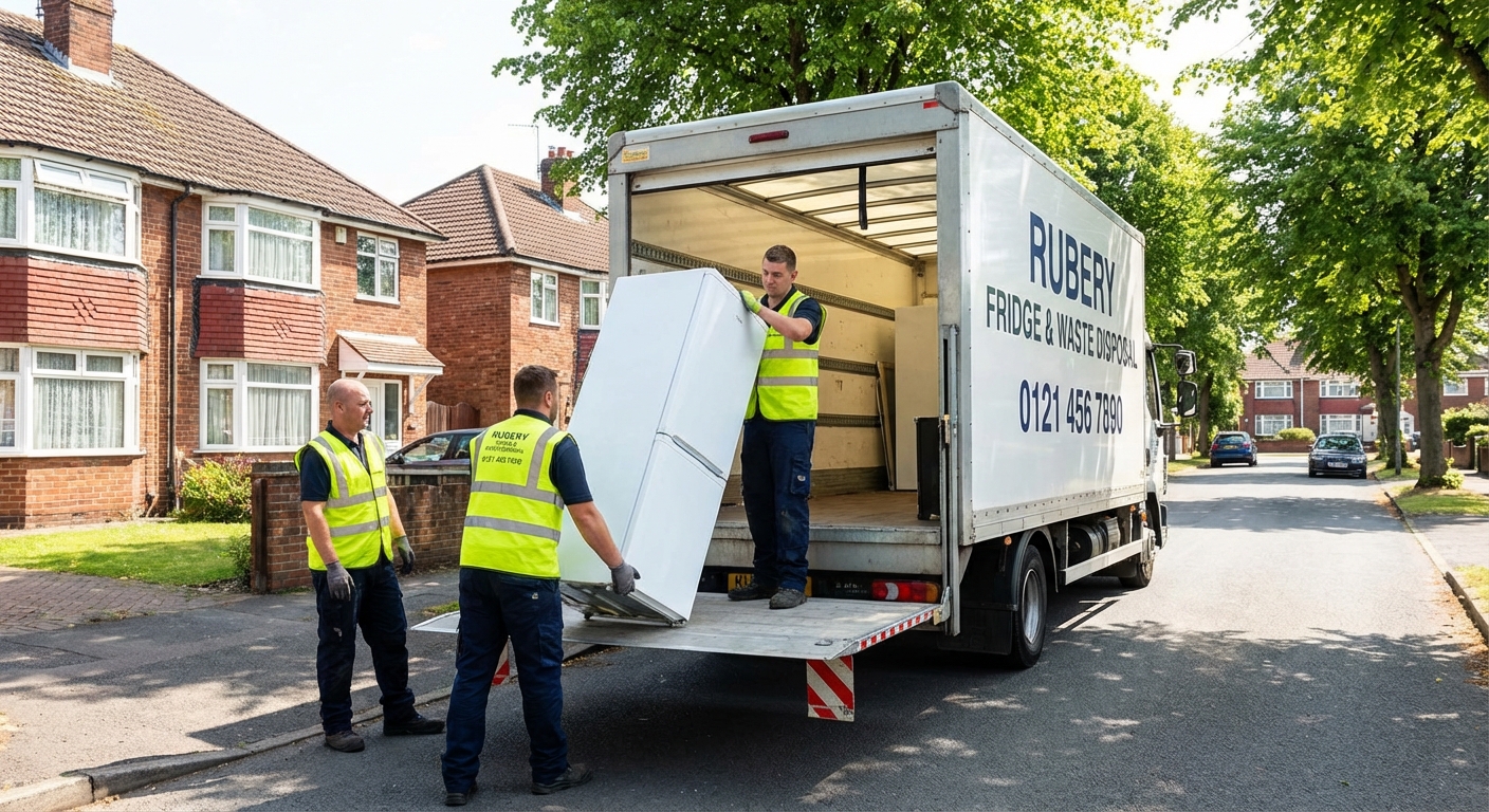 Professional Fridge Removal team in Rubery loading waste into van