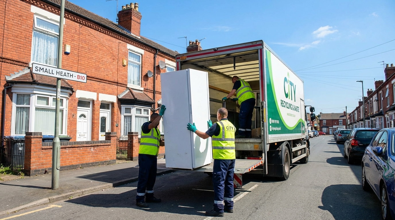 Professional Fridge Removal team in Small Heath loading waste into van