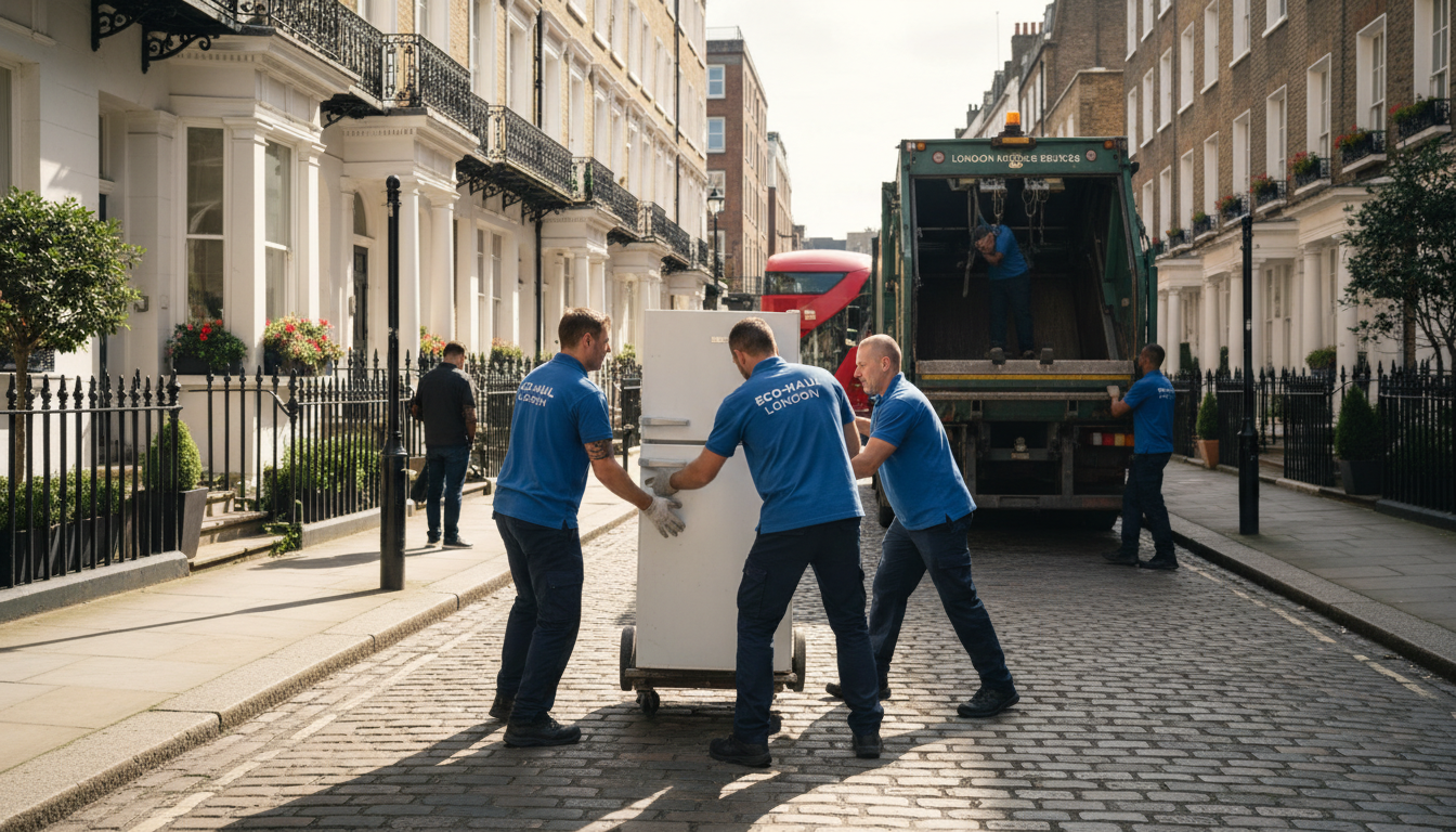 Professional Fridge Removal team in Soho loading waste into van
