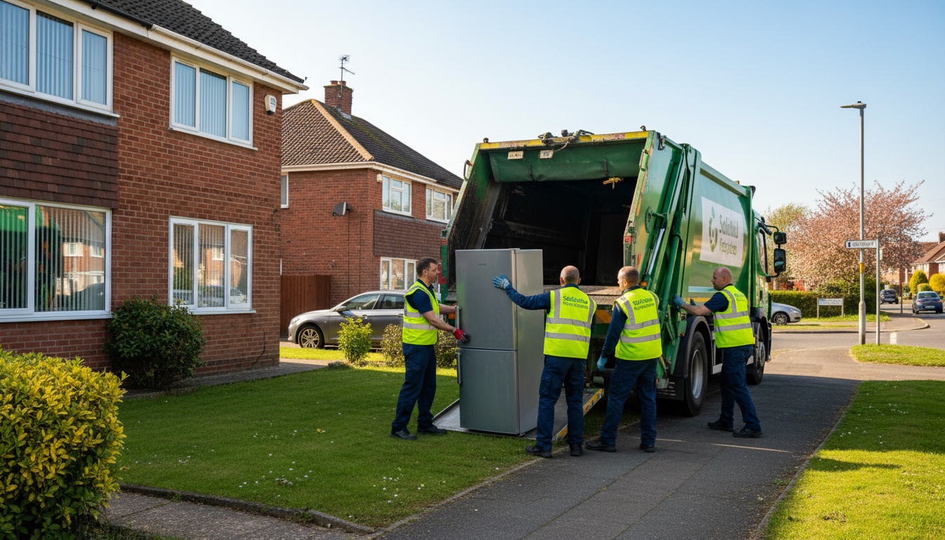 Professional Fridge Removal team in Solihull loading waste into van