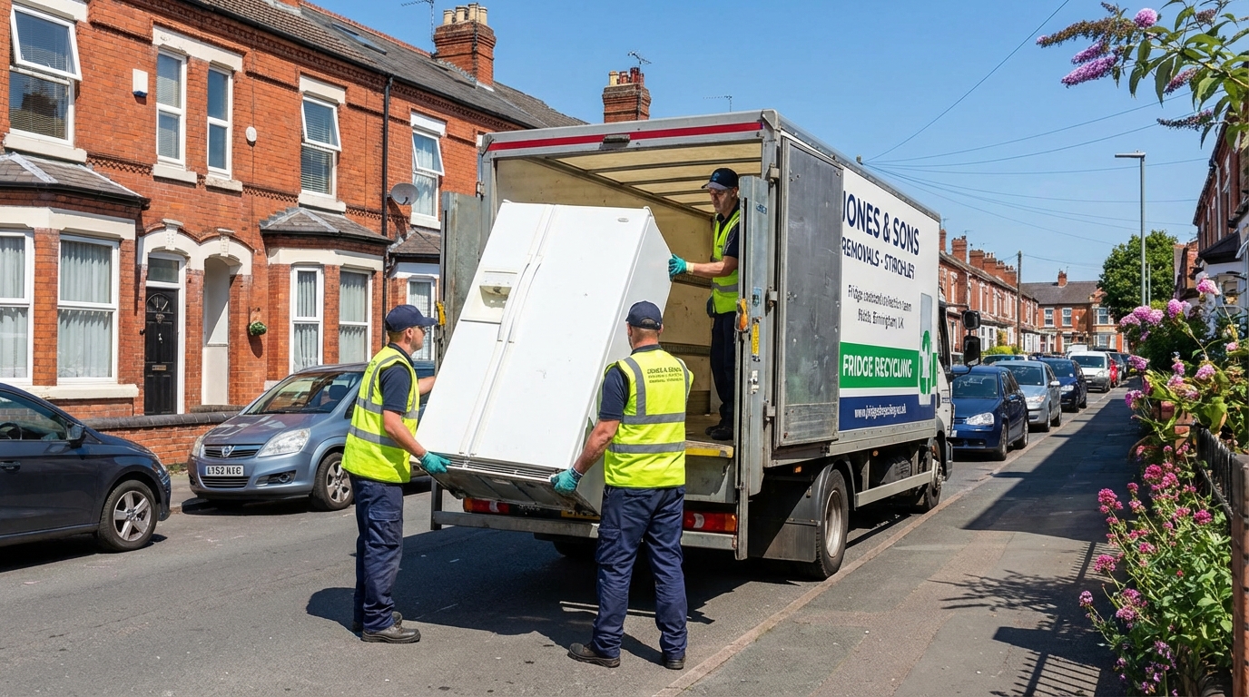 Professional Fridge Removal team in Stirchley loading waste into van