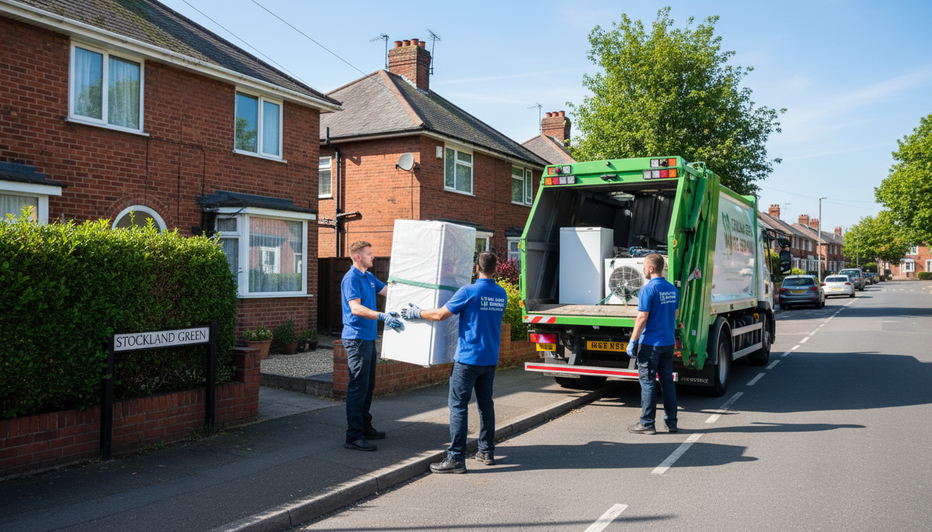 Professional Fridge Removal team in Stockland Green loading waste into van