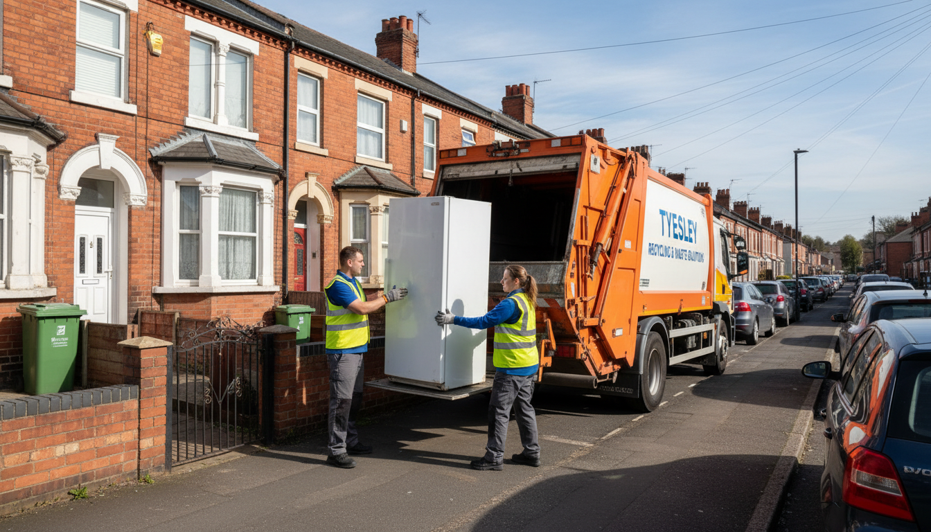 Professional Fridge Removal team in Tyseley loading waste into van