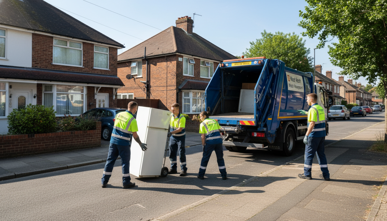 Professional Fridge Removal team in West Heath loading waste into van