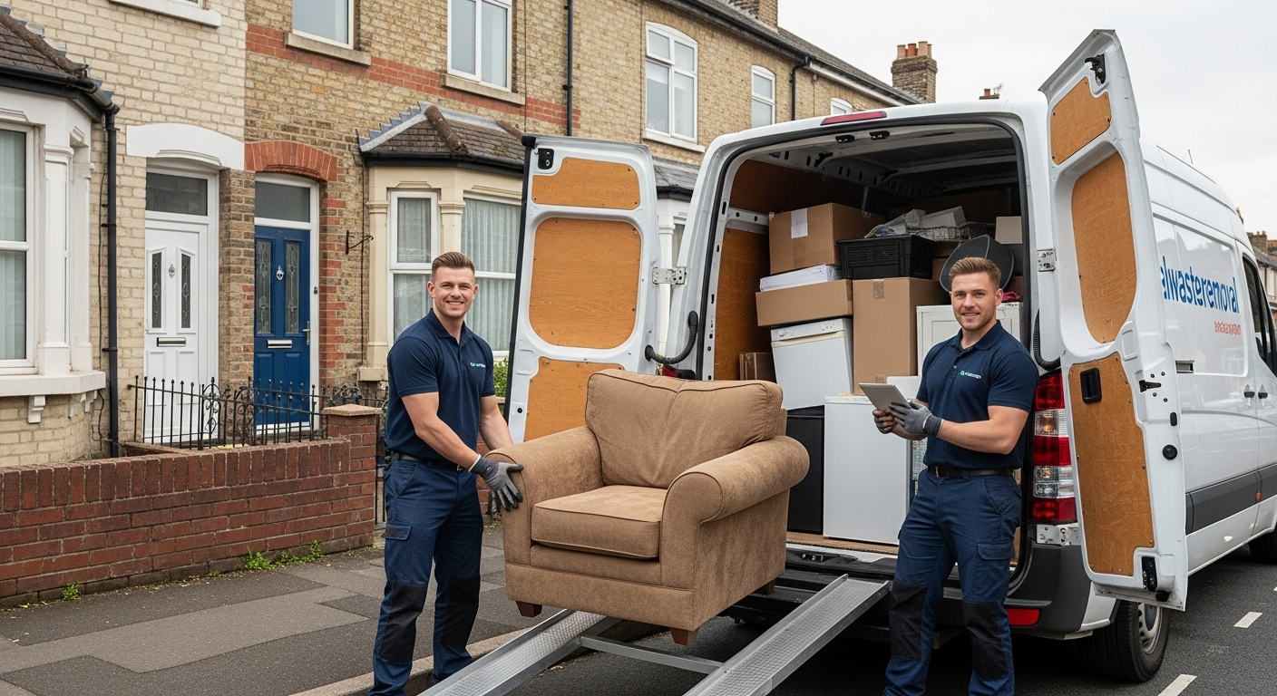 Professional Furniture Removal team in Aston loading waste into van