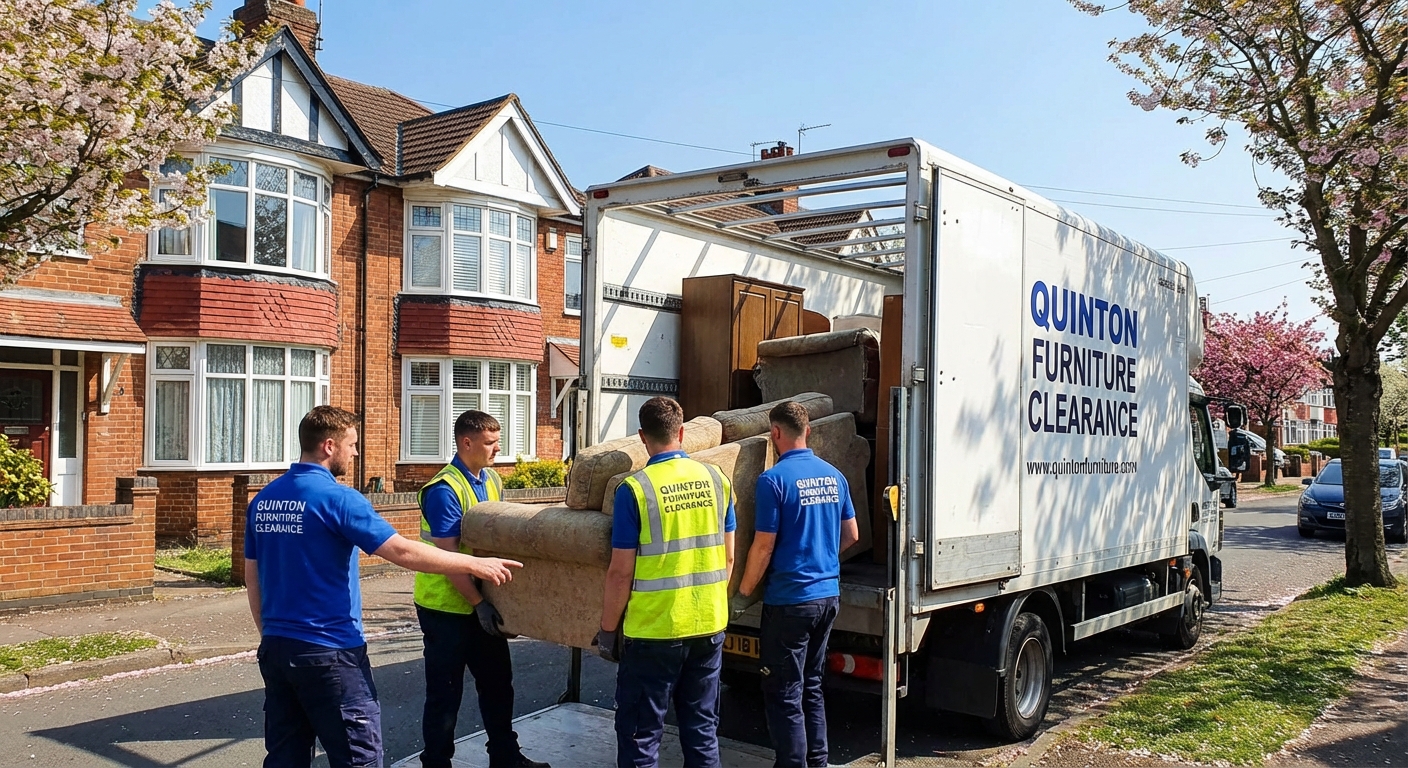 Professional Furniture Removal team in Quinton loading waste into van