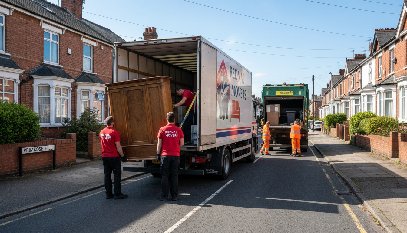 Professional Furniture Removal team in Rednal loading waste into van