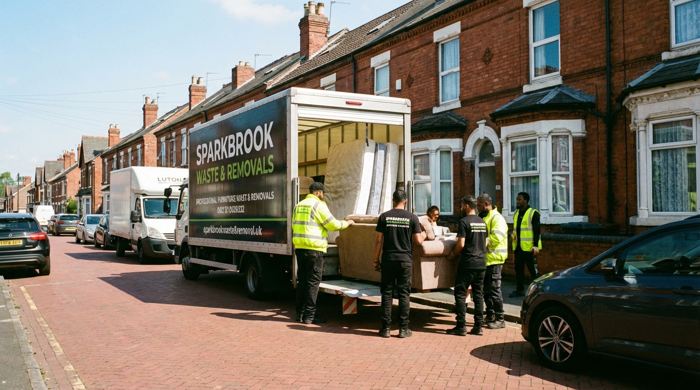 Professional Furniture Removal team in Sparkbrook loading waste into van