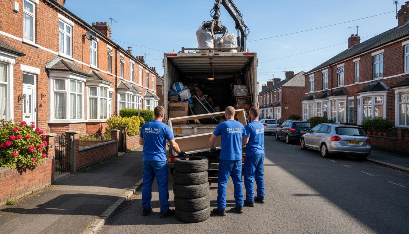 Professional Garage Clearance team in Ball Hill loading waste into van