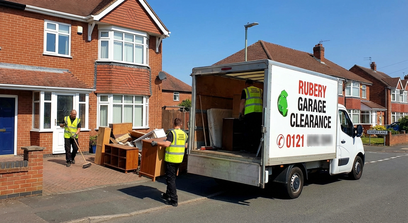 Professional Garage Clearance team in Rubery loading waste into van