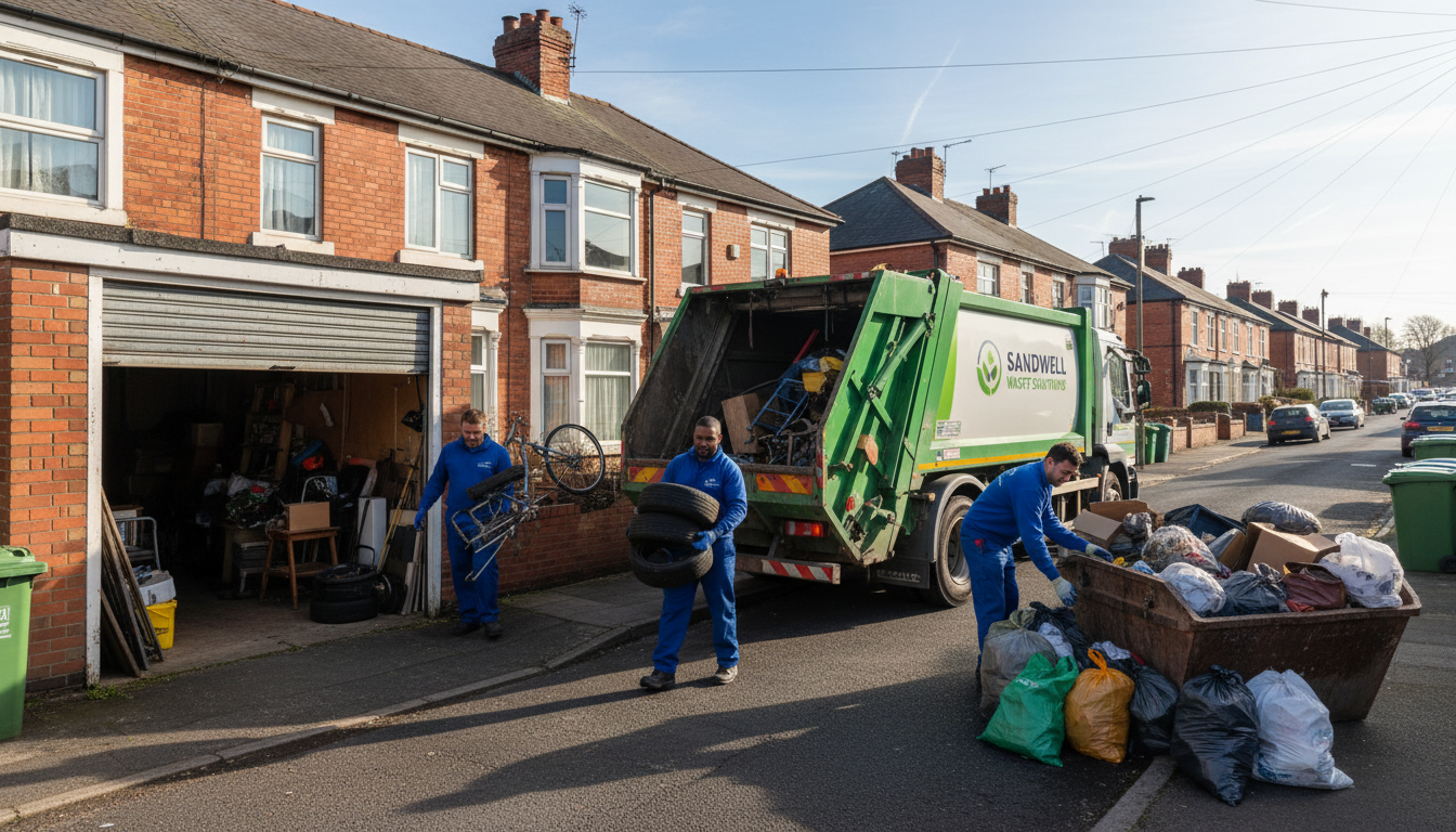 Professional Garage Clearance team in Sandwell loading waste into van
