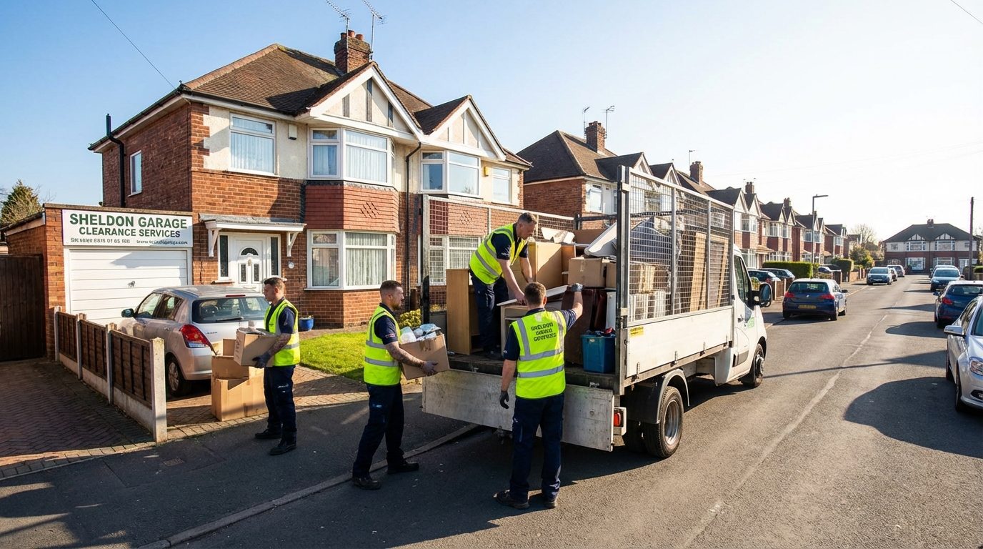 Professional Garage Clearance team in Sheldon loading waste into van